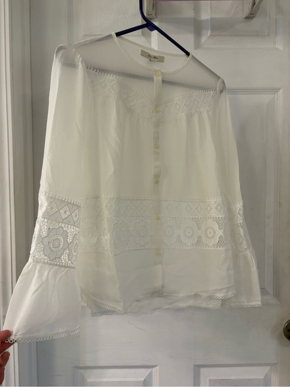 Ella Moss Ivory Lace-Panel Button Front Blouse
